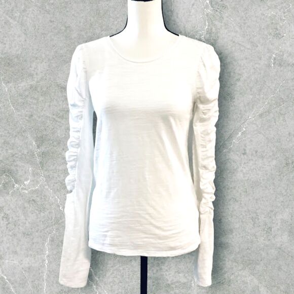 We The Free From Free People Natasha Ruched Ruffle Long Sleeve Tee ~ White Small - Picture 1 of 9